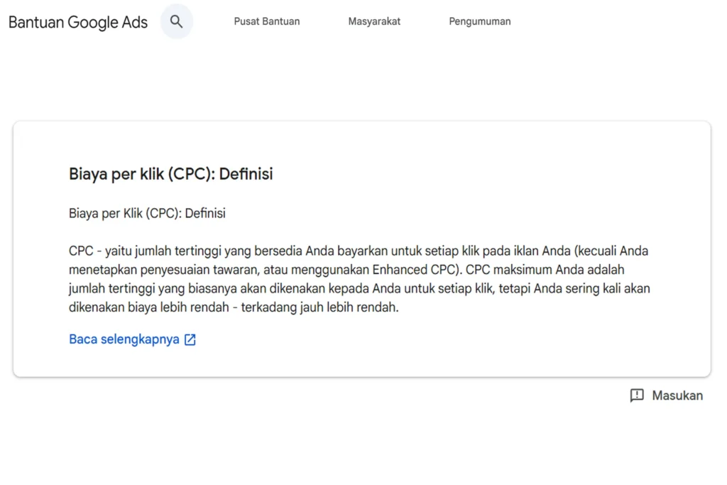 CPC atau Biaya Per klik