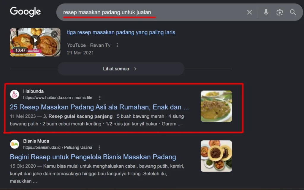 contoh hasil pencarian kata kunci sekunder