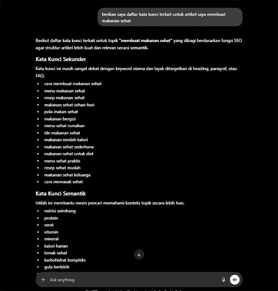 riset kata kunci terkait dengan AI
