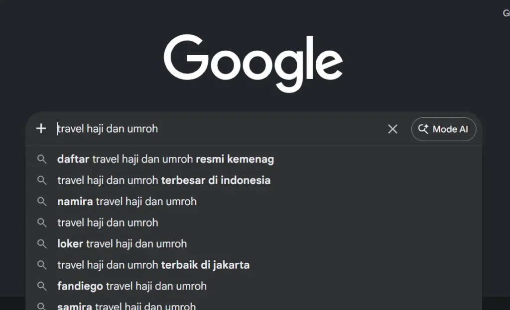 eksperimen menggunakan kursor di bagian depan kueri google