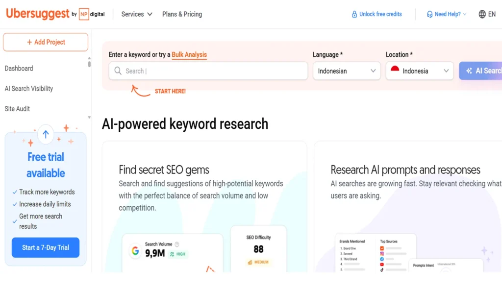 Ubersuggest tool riset kata kunci