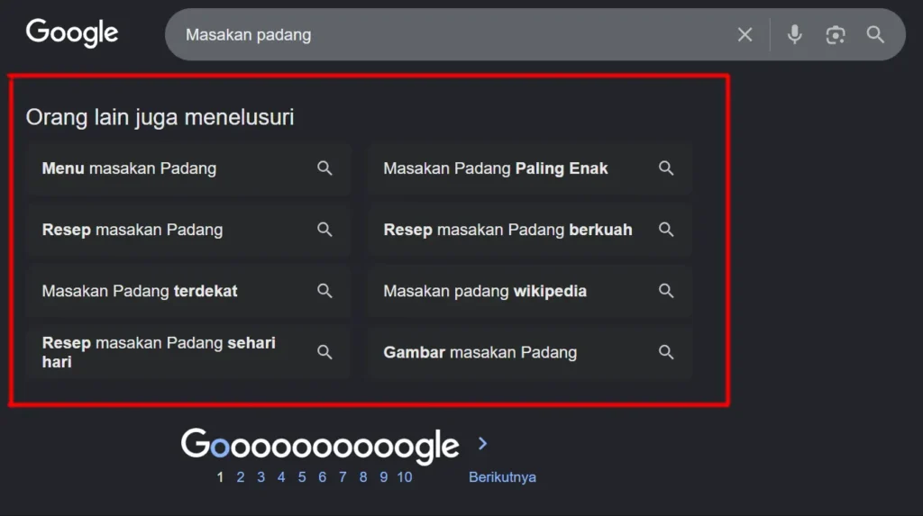 Contoh memanfaatkan fitur google untuk menentukan secondary keyword
